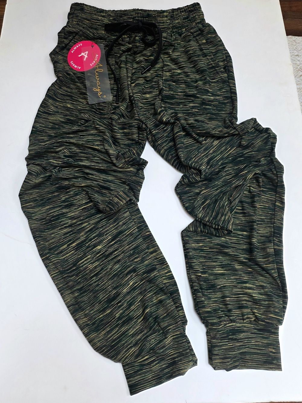 Always Striped Drawstring Joggers in Green and Black NWT Size Small